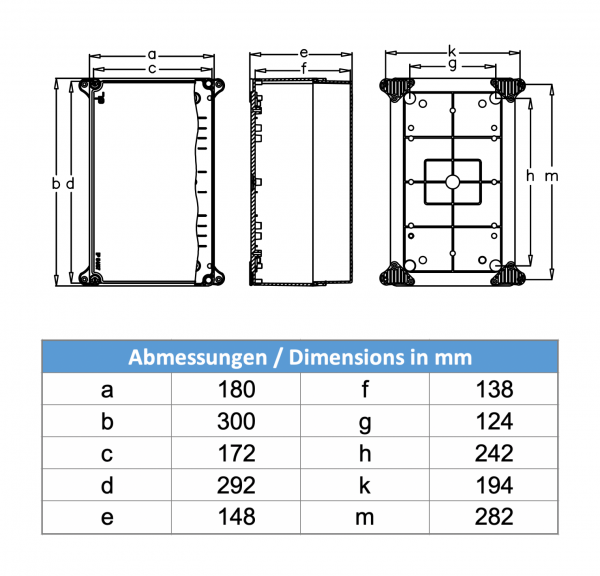 Installationsgehäuse IP67 (180x300x150mm) - mit Transparentdeckel